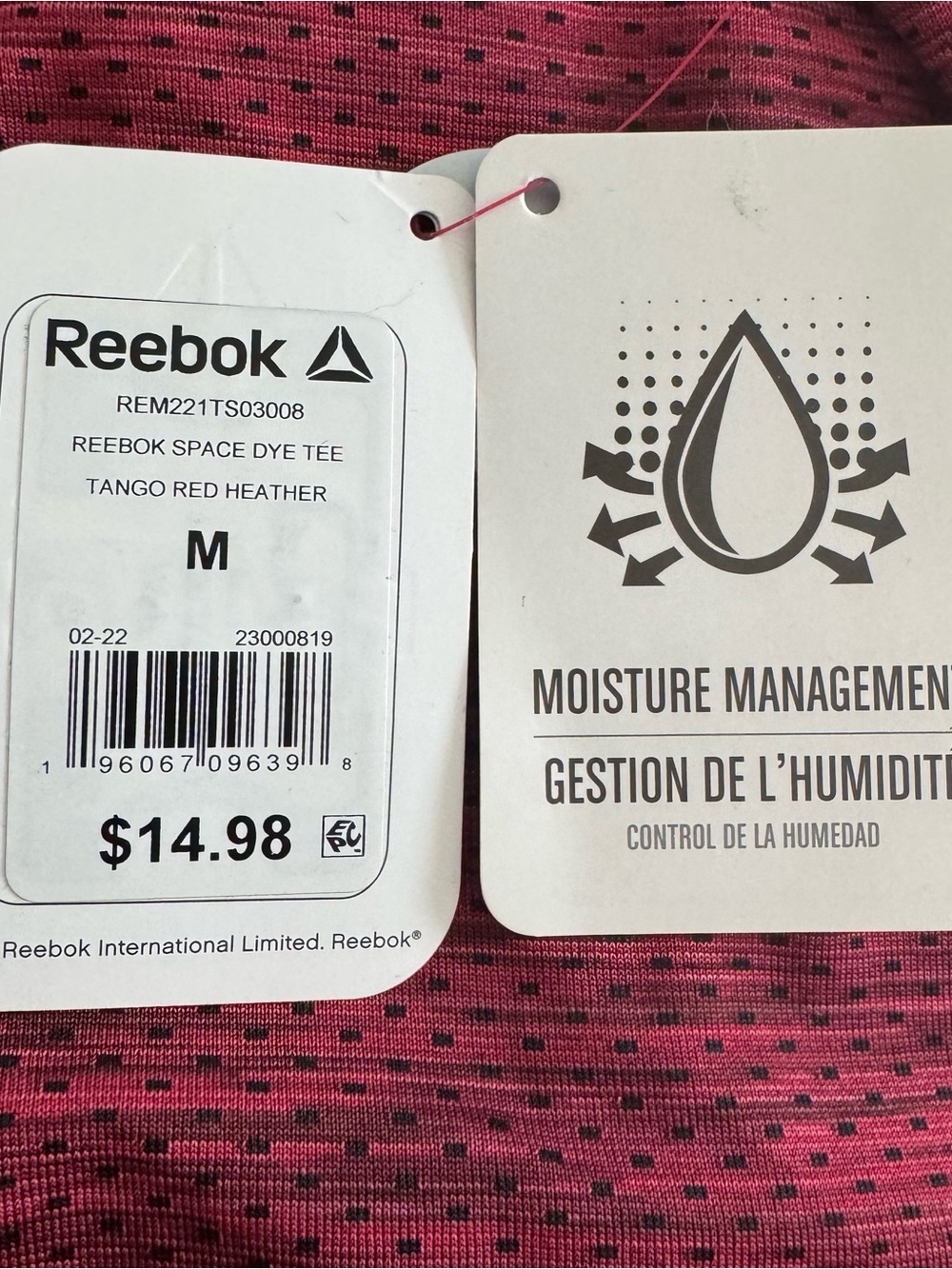 Reebok Men's Space Dye Performance T-Shirt M Red Heather Quick Dry Activewear - Picture 14 of 16